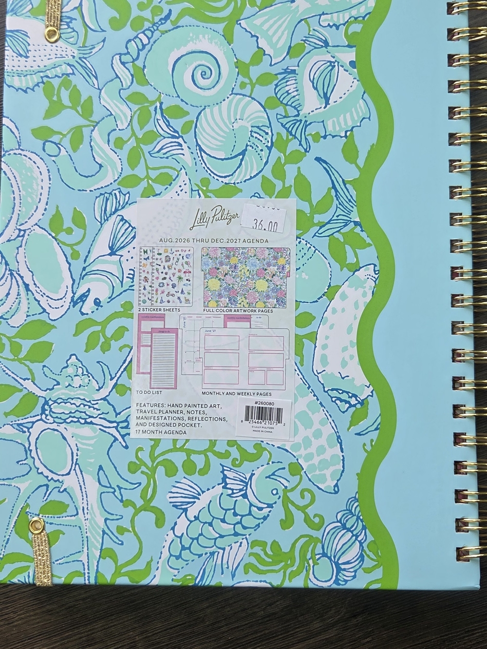 Lilly Pulitzer Blue & Green Seashell Jumbo Spiral Planner - Picture 3 of 3